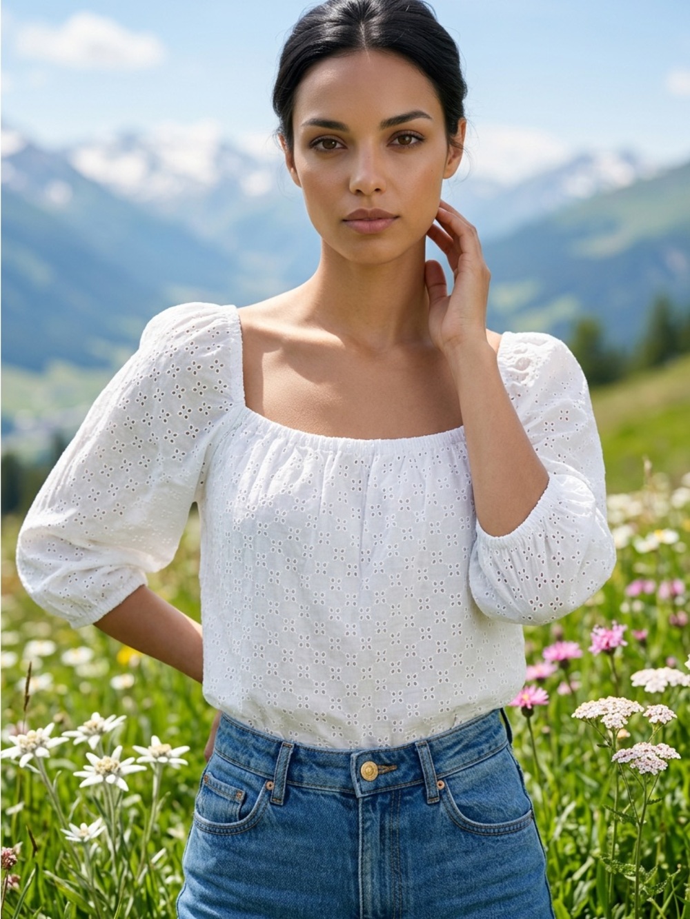 Sanctuary Women’s Medium Blouse Top White Eyelet Balloon Sleeves Boho Blouse $89